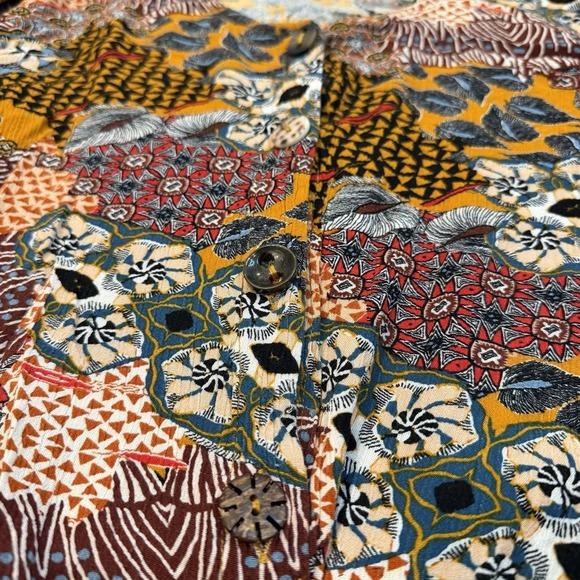 New Directions Button Front Tie Hem Top Multi Print Boho Indie Size PL Cropped - Picture 4 of 9